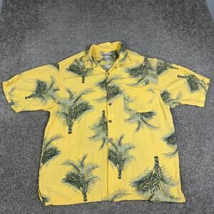 Breakwater Shirt Mens L Yellow Short Sleeve Button Up Floral Tropical Rayon